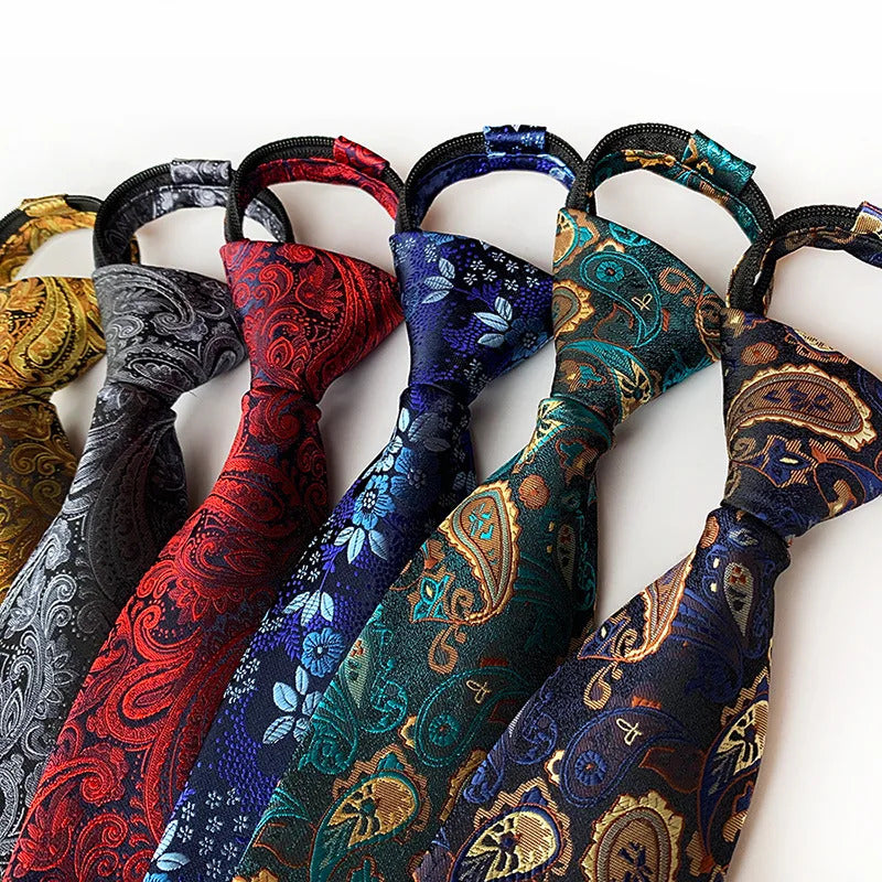 领带男Zipper Tie For Men Women 8cm Classic Neck Tie Wedding Party Casual Paisley Design Plaid Men Neckties Suit Easy Pre-tied Cravats