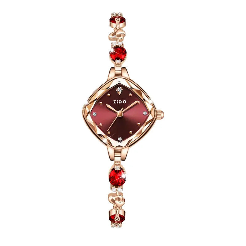 手表女Women's Watch Brand Red High Beauty Luxury Crystal Diamond Metal Bracelet Waterproof Diamond Female Fashion Clock Watches gift