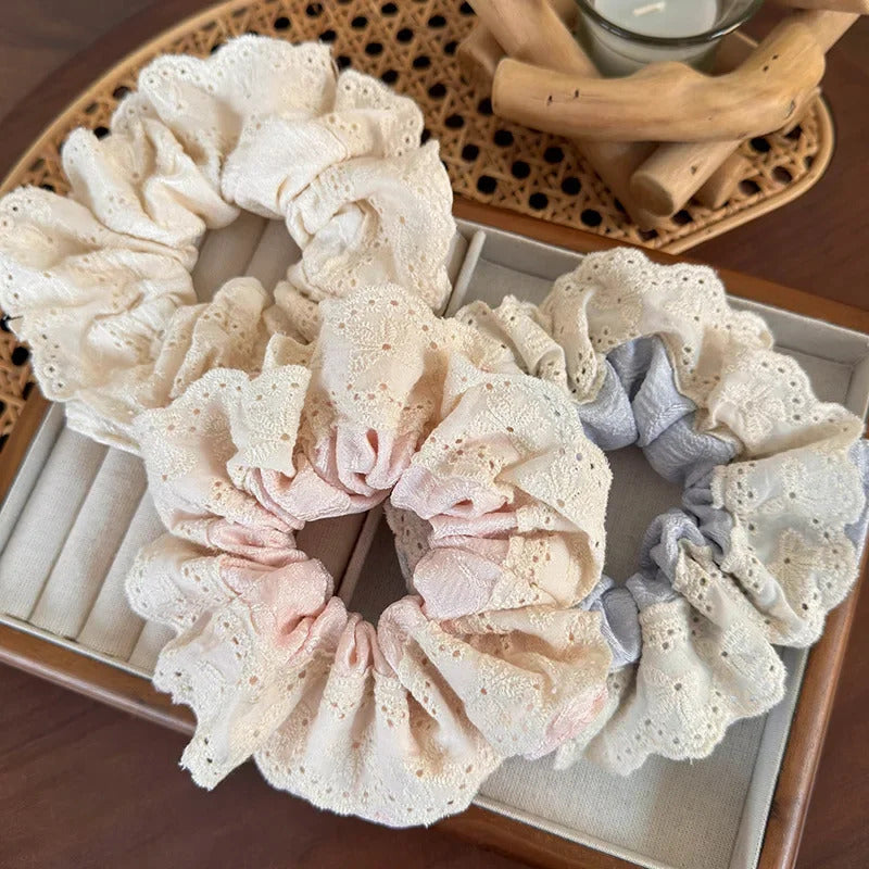 发饰Spring Sweet Lace Hair Scrunchies Headbands for Women Girls Fashion Hair Rope Female Tie Ponytail Rubber Band Decoration Retro