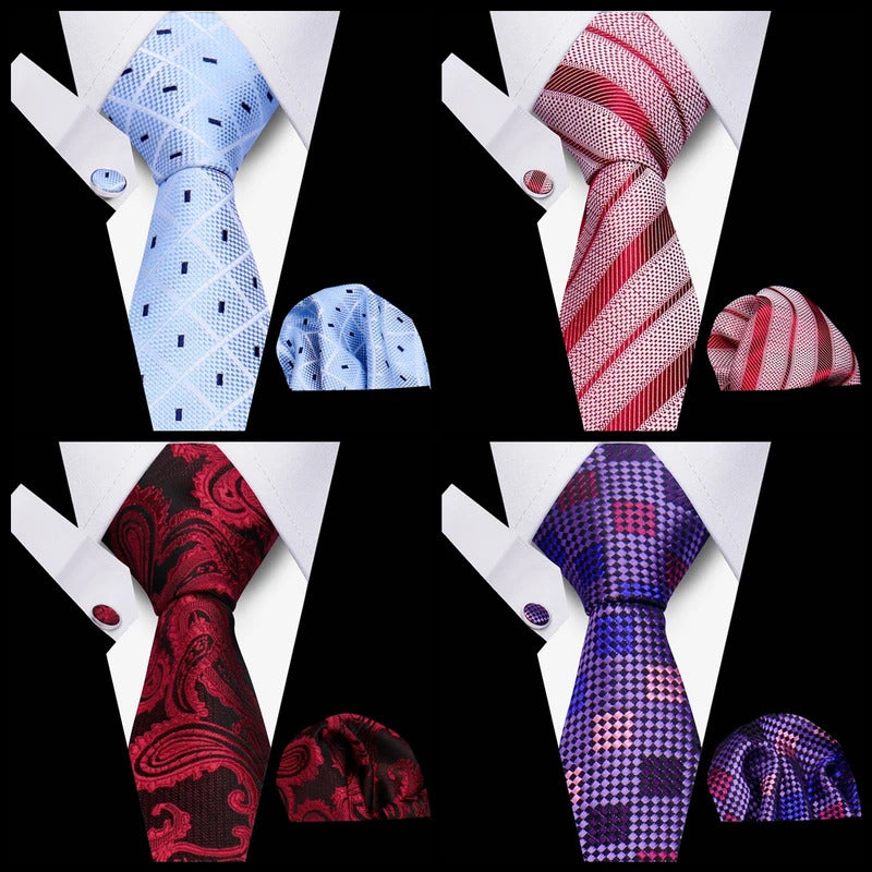 领带男Business Ties For Men Tie Set Dots Necktie Classic Plaid Cufflinks Stripe Handkerchief For Wedding High Quality Formal Gravata