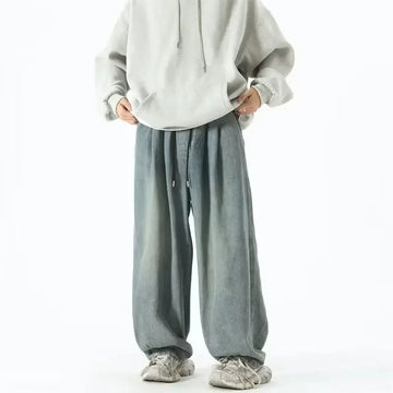 牛仔裤男Japanese Style Wide-Leg Jeans Men's Summer Trendy Brand Washing Distressed Pants Ins Loose-Fit Draped Casual Dragging Pants