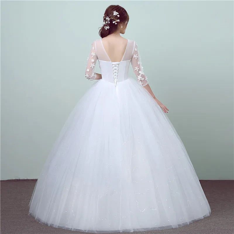 礼服女New Style Lace Quarter Wedding Dress Korean Style Simple Chinese Sweet Wedding Gown Princess Bridal Dress Vestidos De Novia