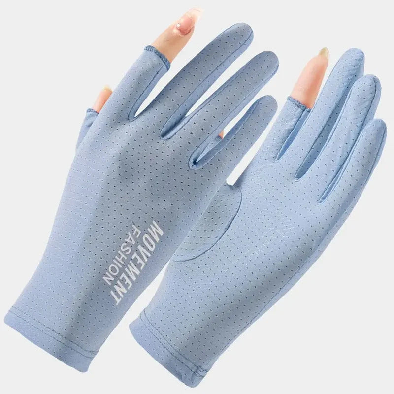 防晒手套女Sunscreen Mittens Ice Silk Two Fingers Gloves Women Breathable Thin Fingerless Gloves  Summer Outdoor Riding Driving Gloves