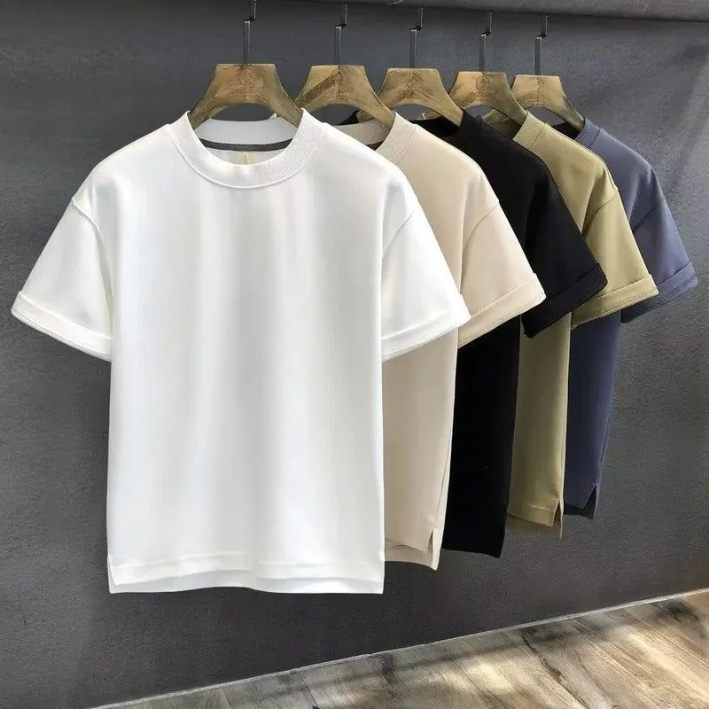 T恤男2024 Trendy Summer Short Sleeve T-Shirt For Men Loose Fit Ins Style With Blue Printed Flowers Versatile Casual Wear