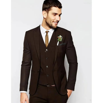 礼服男Fashion New Design Brown 3 Pcs Jacket Pants Vest Male Clothing High Quality Single Breasted Peak Lapel Luxury Wedding Men Suits