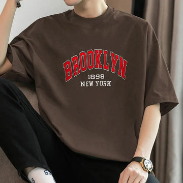 T恤男Men's 260g Heavy Cotton Short Sleeve T-Shirt American Style Trendy Loose Fit Round Neck Top Summer Casual Wear