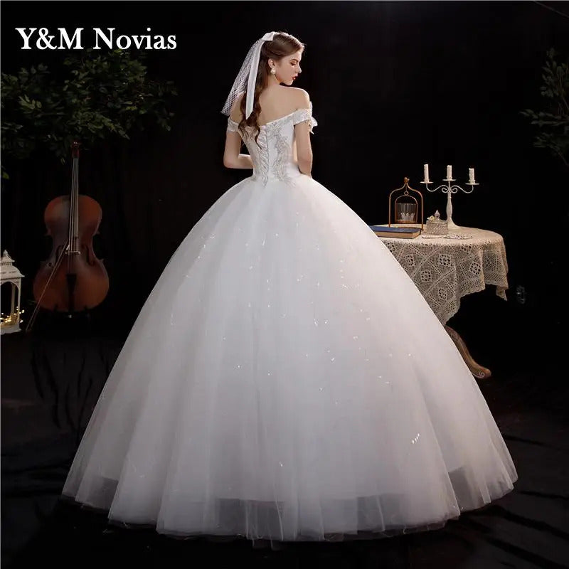 礼服女Plus size Korean Style V-Neck Lace Ｏff Shouder Appliques Ball Gown Wedding Dress 2022 New Fashion Simple estidos de noivas