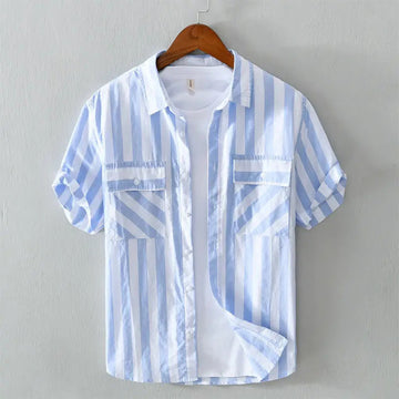 衬衫男Elegant Fashion Harajuku Slim Fit Ropa Hombre Loose Casual Sport All Match Tops Square Neck Button Pockets Short Sleeve Blusa