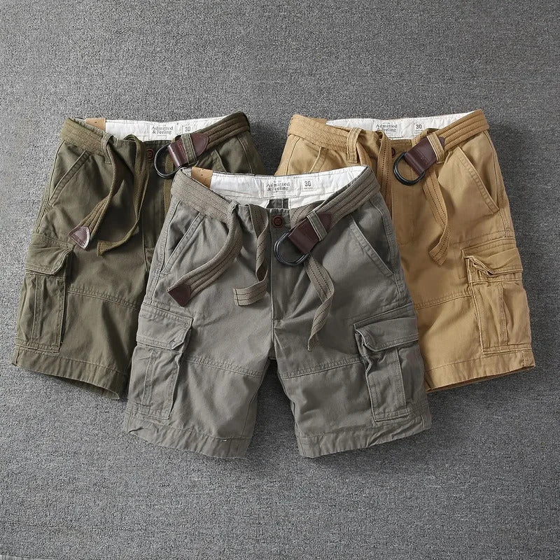 短裤男Retro Men's Outdoor Loose Multi-Pocket Sports Shorts Straight Leg Five-Quarter Workwear Summer Casual Shorts AE Stock