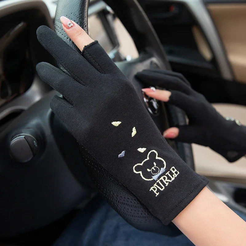 防晒手套女New Ultra-Thin Elasticity Tulle Mesh Gloves Elegant Women Sexy Black Sunscreen Gloves Female Anti-UV Driving Car Gloves