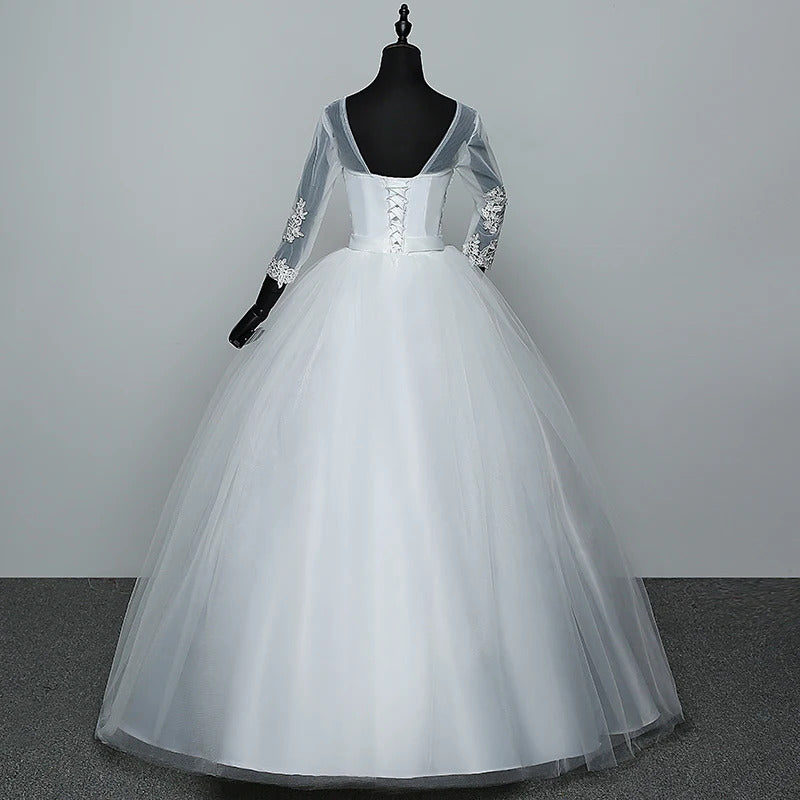 礼服女Customized Wedding Dresses White Wedding Gowns O-neck Bridal Ball Gown Luxury Lace Robe De Mariee Real Photo Vestido De Noiva