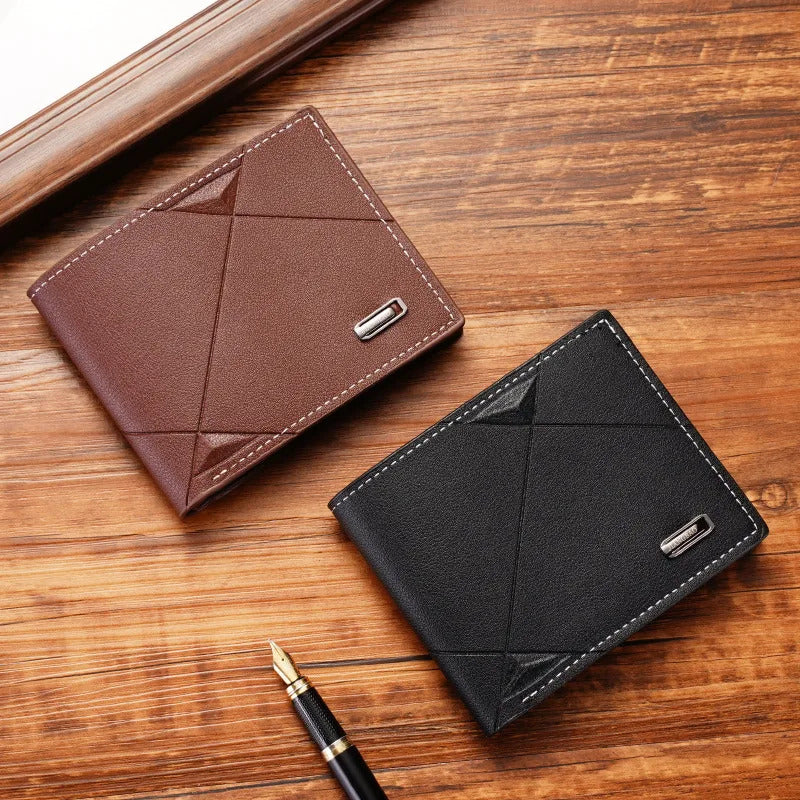包包男New Men's Wallet Short Multi-card Coin Purse Fashion Casual Wallet Male Youth Thin Three-fold Horizontal Men PU Soft Wallet