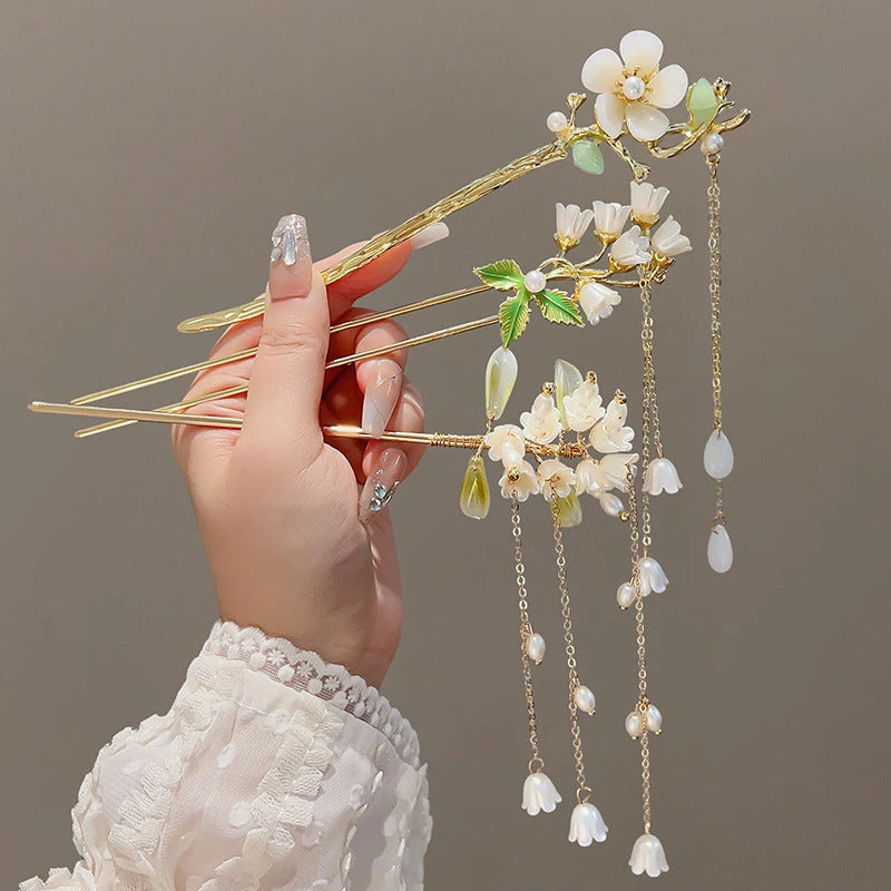 发饰Retro Chinese Style Tassel Hair Clip for Women Hair Stick Pins Flower Handmade Hairpins Charm Jewelry Accessories Hair Ornaments