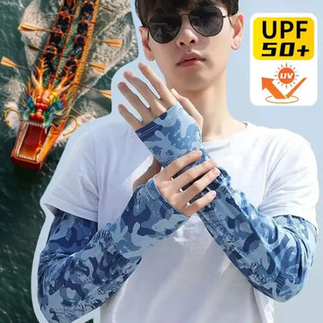 冰袖男UV Solar Arm Sleeves Unisex Cycling Fingerless Gloves 	
Cool Muff Summer Ice Silk Elastic Sunscreen Sleeves Plus Size Arm Cover