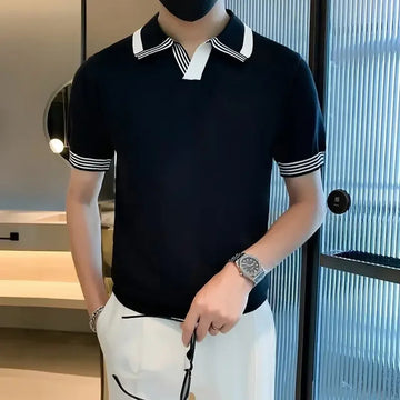POLO男Summer New Men's Polo Shirt British Style Casual Business Lapel Knit T-shirt Slimming You Smooths Your Silhouette Sleeves