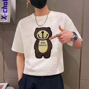 T恤男Men Short Sleeve T-shirt Loose Round Neck Half Sleeve White T Summer Casual Trendy Top Adjustable Fit All Sizes