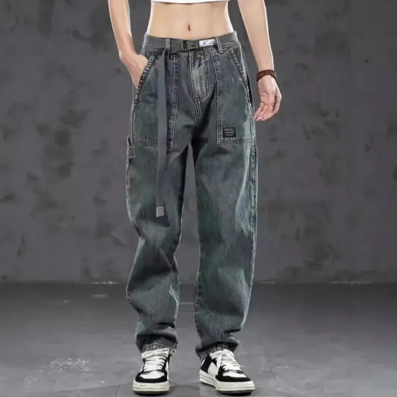 牛仔裤男Vintage Style Men's Jeans Loose Fit Casual Straight Leg Long Pants New Summer Trendy Fashionable Washing Denim Pants