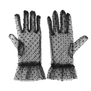 防晒手套女Women Thin Transparent Mesh Flocking Polka Dot Wedding Dress Gloves Female Summer Sunscreen Anti-UV Lace Driving Mittens L84