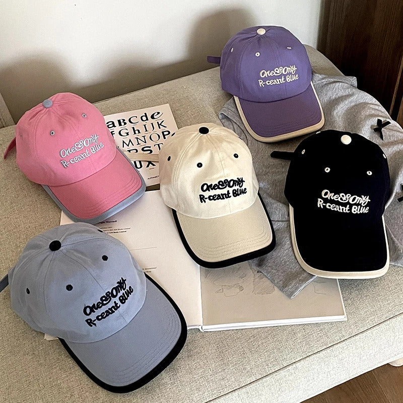 帽子女RICYGVM Letter Embroidered Baseball Cap Korean Women Color Block Duck Tongue Hat Fashion Sun Protection Visors Cotton Peaked Hat