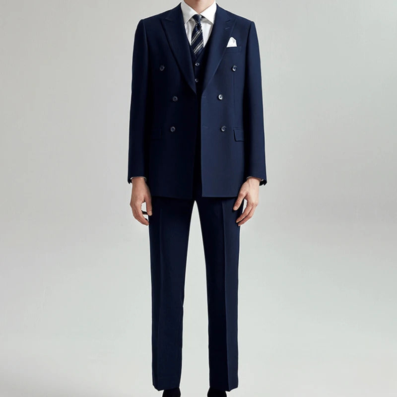礼服男High Quality Men's 3 Piece Suits Double Breasted Peak Lapel Slim Fuit Jacket Pants Vest Wedding Male Clothing Costume Homme