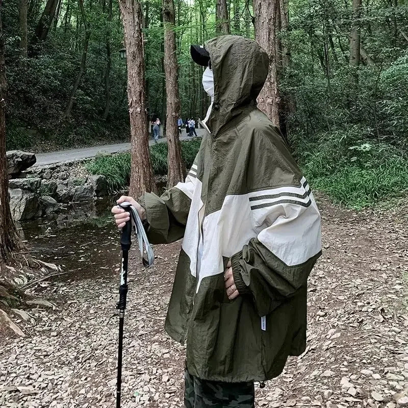 防晒衣男Color Blocking Sunscreen Jacket Men Summer Design Sensibilityniche Couple Outdoor Climbing Camping Ice Silk Quick Dry Anti-sun