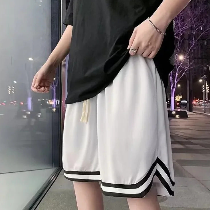 短裤男Trunks Men's Loose-Fit Casual Basketball Pants Summer Ice Silk Wide-Leg Night Running Five-Minute Pants Simple Trendy Style