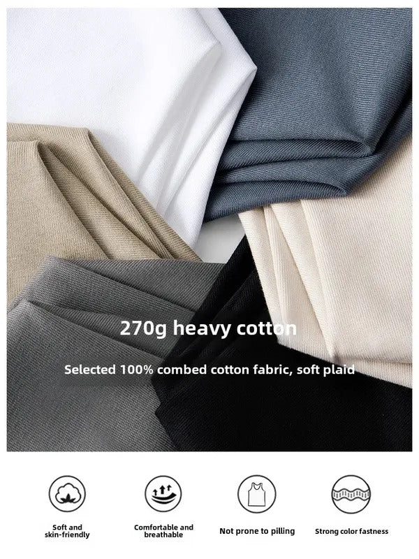 男士背心Heavyweight 270g Pure Cotton Vest Men's Summer Loose round Neck Sleeveless T-Shirt Xinjiang Cotton Outerwear Sweatshirt
