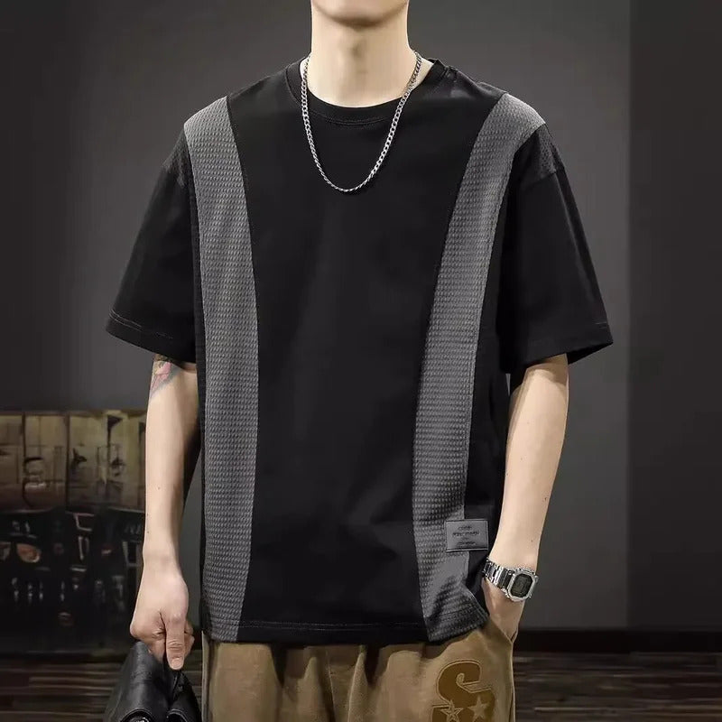 男士背心American Style Design Sensibility Blocking Color Checks Sleeveless T-Shirt Men's Loose Fit Half Sleeve Base Layer Top Crew Neck