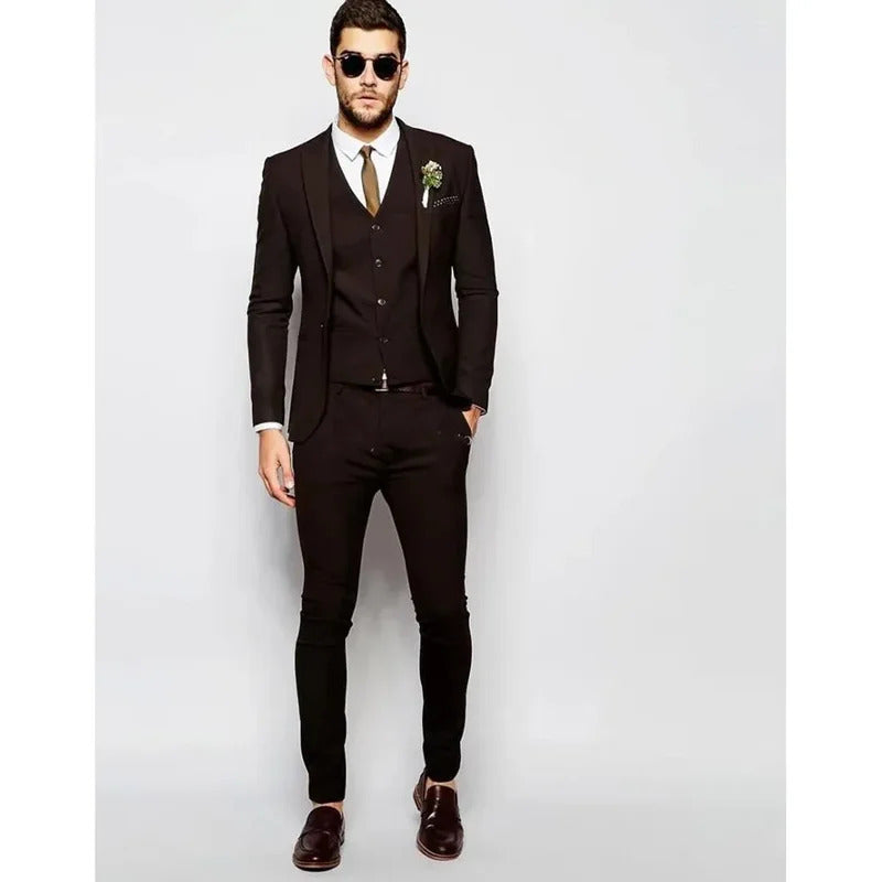 礼服男Fashion New Design Brown 3 Pcs Jacket Pants Vest Male Clothing High Quality Single Breasted Peak Lapel Luxury Wedding Men Suits