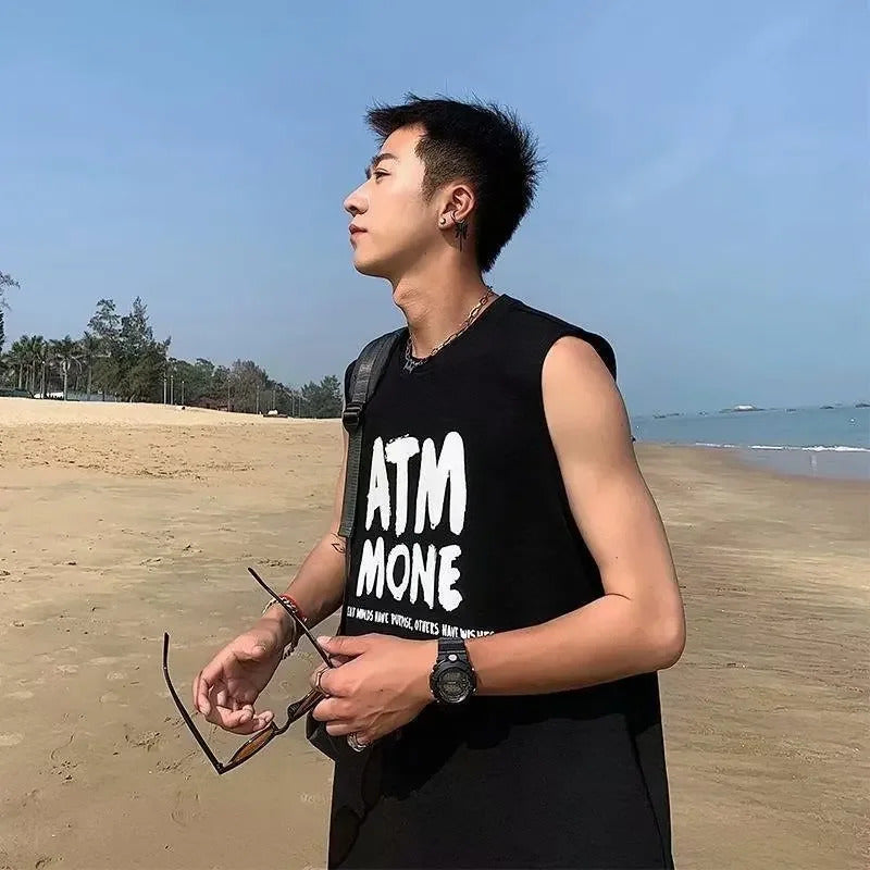 男士背心Summer Thin Sleeveless Basketball Sport Vest Men's Fitness Casual Loose T-Shirt Fashionable Top without Cap Brand None