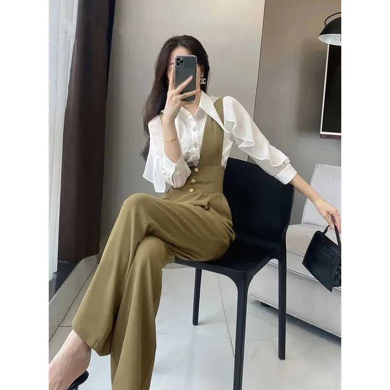 商务装女Design Sense Chic Jumpsuit For Women Spring Autumn 2023 New Advanced Slim High Waist Suit Wide Leg Pants Women Black Overalls