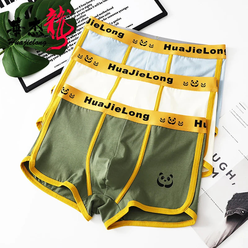 内衣男3PCS/Pack Solid Panda Boxer Men 100% Cotton Soft Breathable Mesh Crotch Men's Panties Underwear High Elastic Waist Underpants