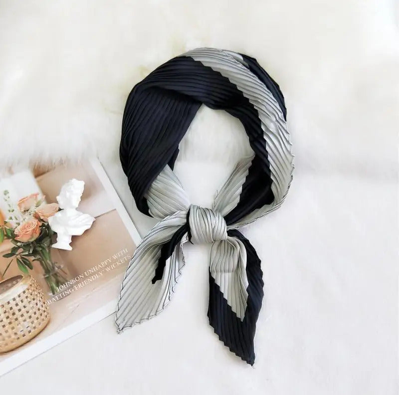 丝巾女Summer Multifunction New Elegant Decorated Scarf for Women Small Pleated Neck Scarf Crinkle Pattern Silk Headwear 2021