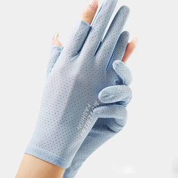 防晒手套女Sunscreen Mittens Ice Silk Two Fingers Gloves Women Breathable Thin Fingerless Gloves  Summer Outdoor Riding Driving Gloves