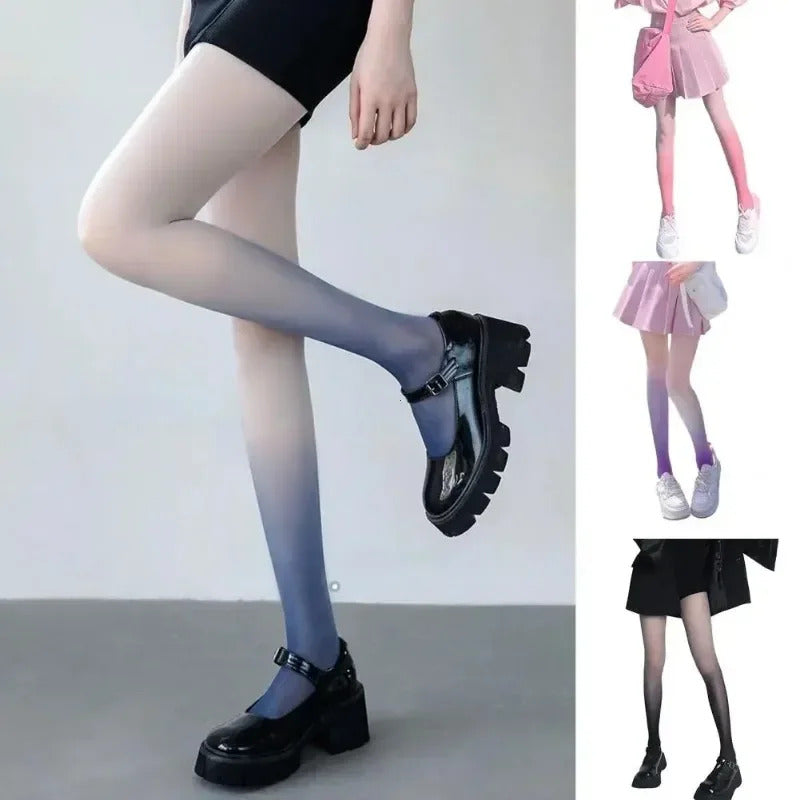 丝袜Women Pantyhose Gradient Contrast Color Skinny Thin Breathable Candy Color Cosplay Long Stockings Tights