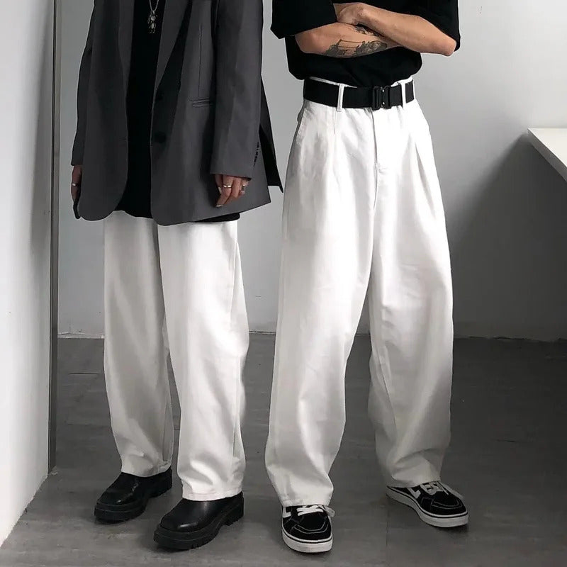 休闲裤男High-waisted Loose-fit Vintage Casual Denim Trousers Wide-leg Style For Men Women Japanese Hong Kong Style