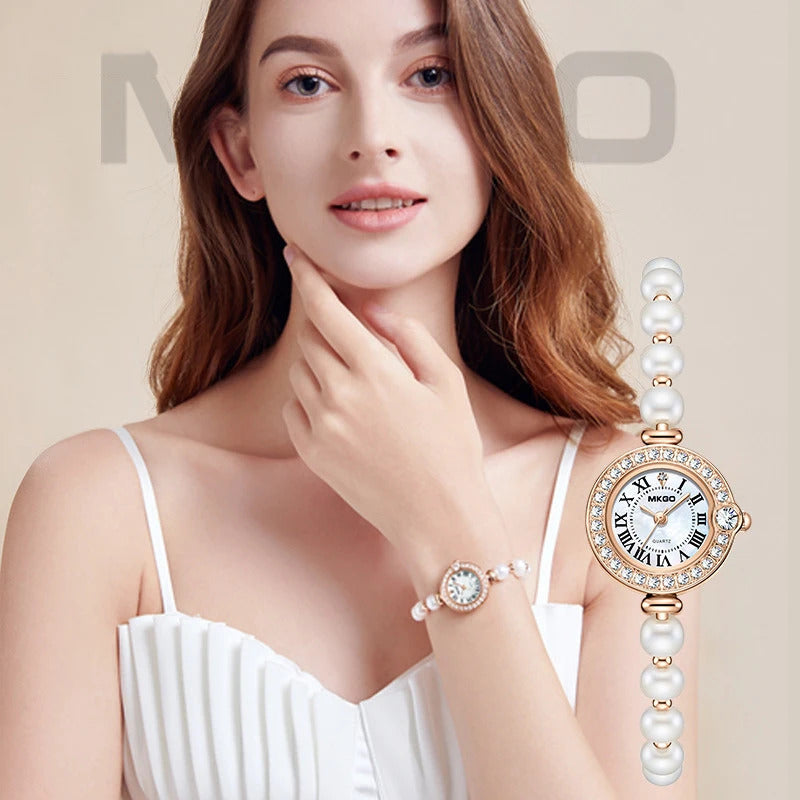 手表女UTHAI L52 Women's Fashion Watch Light Luxury Diamond Freshwater Pearl Bracelet Waterproof Roman Pattern Clock Female's Watches