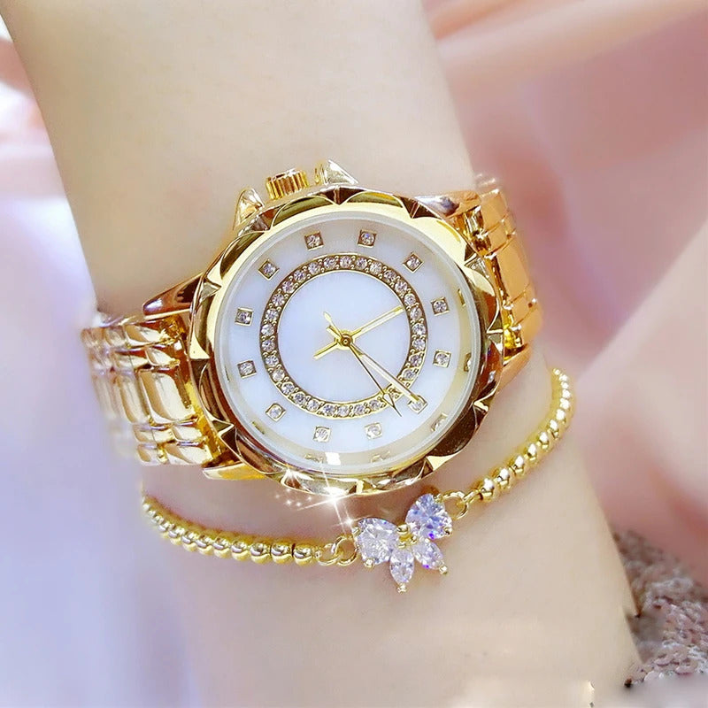 手表女MAYZHISU Women Watch Flower Dial Light Luxury Retro Women Quartz Wristwatch Stainless Steel Waterproof Female Clock Ladies Watch