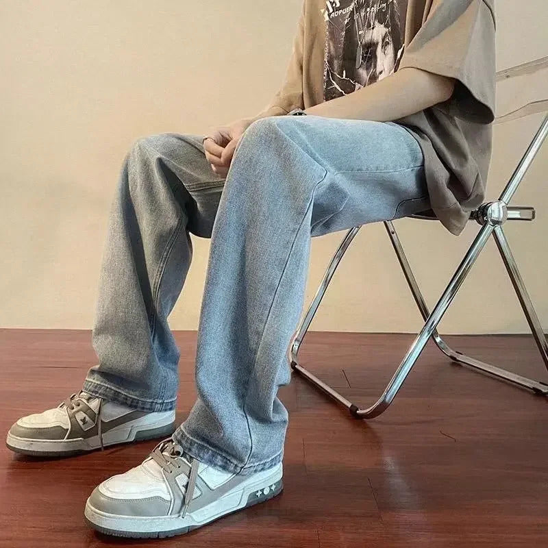 牛仔裤男Spring Summer New Men's Jeans Versatile Trendy Straight-leg Casual Pants Loose Fit Korean Style Light Color Long Pants
