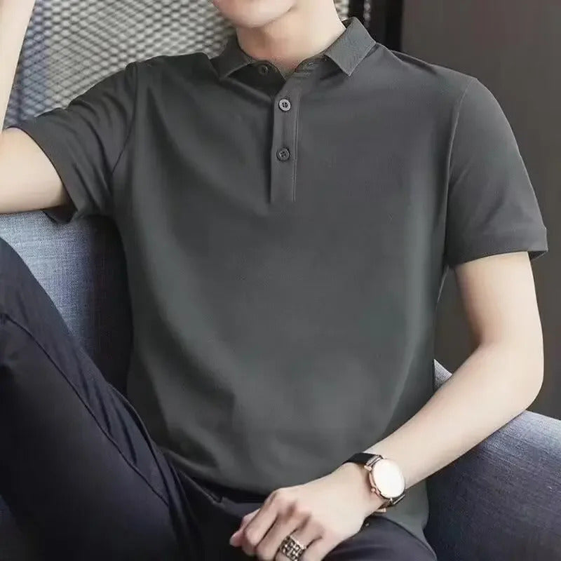 POLO男Men's Summer New Casual Polo Shirt Plus Sizes Short Sleeves Trendy Loose Fit Half Sleeve Body Top Solid Color