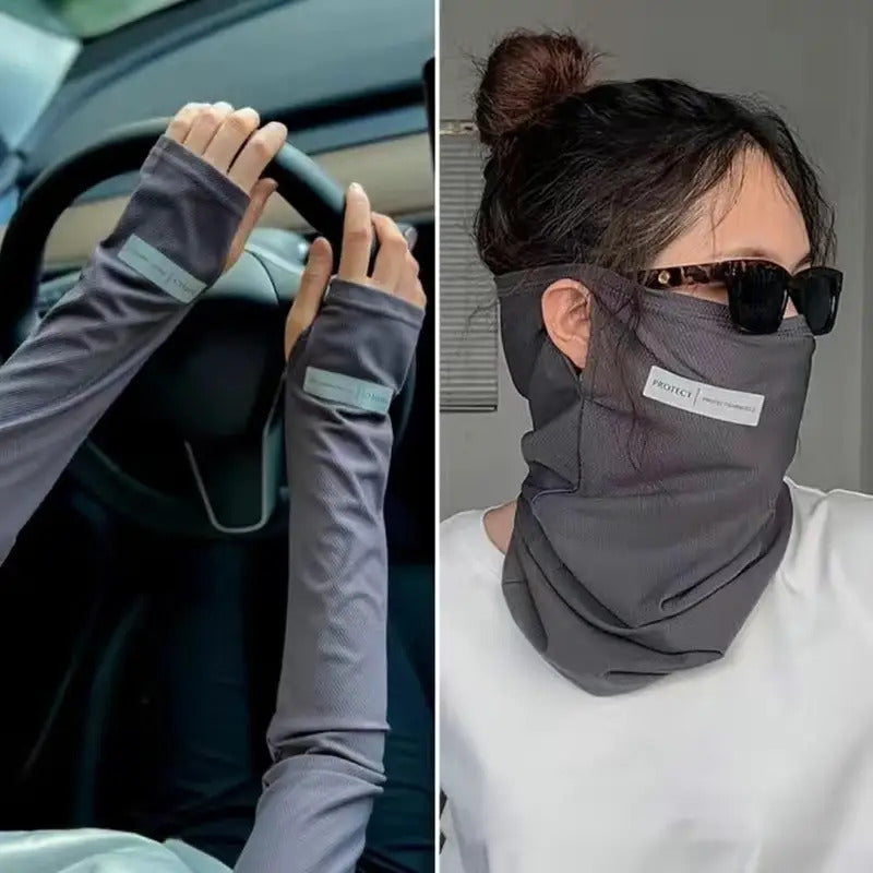 冰袖男Unisex Ice Arm Sleeves Sunscreen Headscarf Elastic Driving Gloves Outdoor UV Protection Arm Cover Sleeves Lightweight Breathable