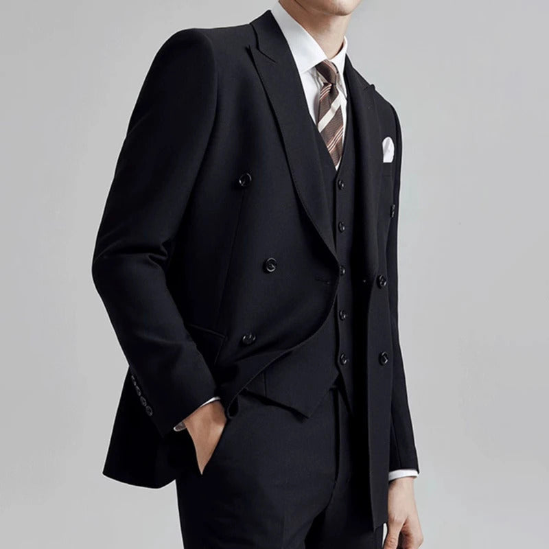 礼服男High Quality Men's 3 Piece Suits Double Breasted Peak Lapel Slim Fuit Jacket Pants Vest Wedding Male Clothing Costume Homme
