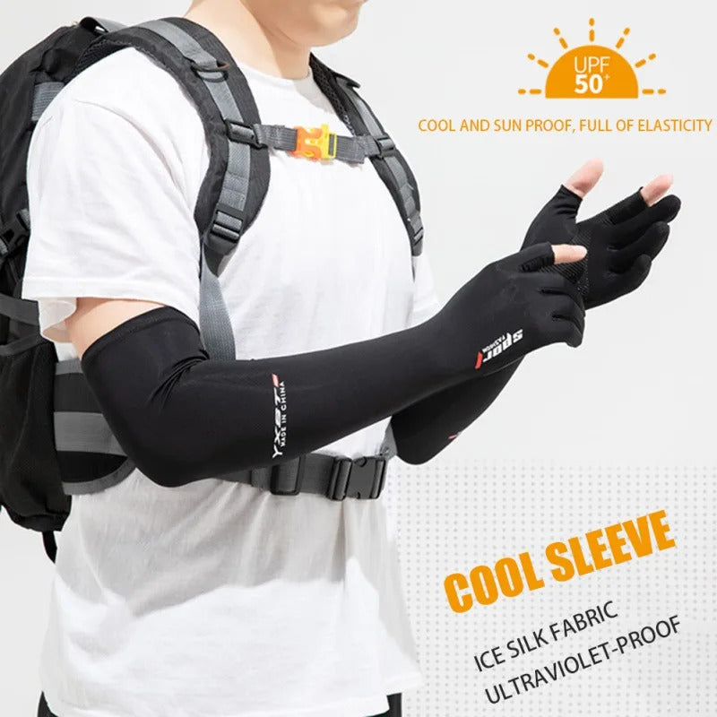 冰袖男Cool Men Women Arm Sleeve Gloves Running Cycling Sleeves Fishing Bike Sport Protective Arm Warmers UV Cover Two finger Cut