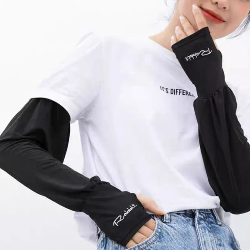 防晒冰袖女Summer Ice Silk Cuff Loose Sunscreen Windproof Dustproof Sleeves UV Protection Sweating Quick Drying Arm Cover Fingerless Sheath