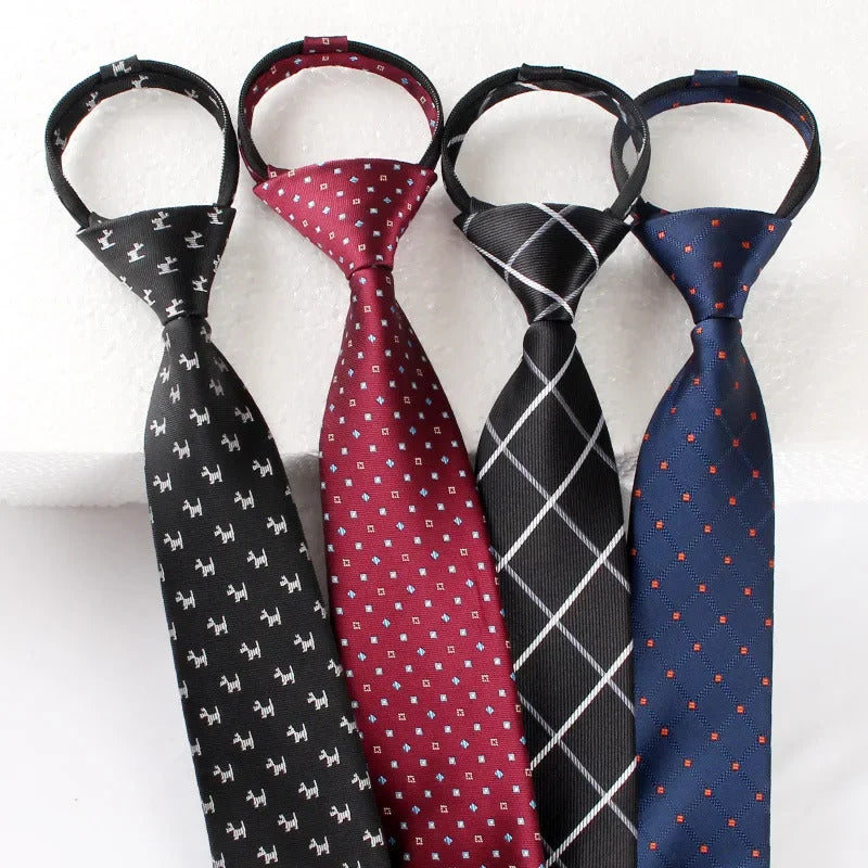 领带男1200 Thread Polyester Ties 8CM Versatile Stripe Lazy Zipper Tie for Women Man Business Formal Groom Groomsman Wedding Neckties
