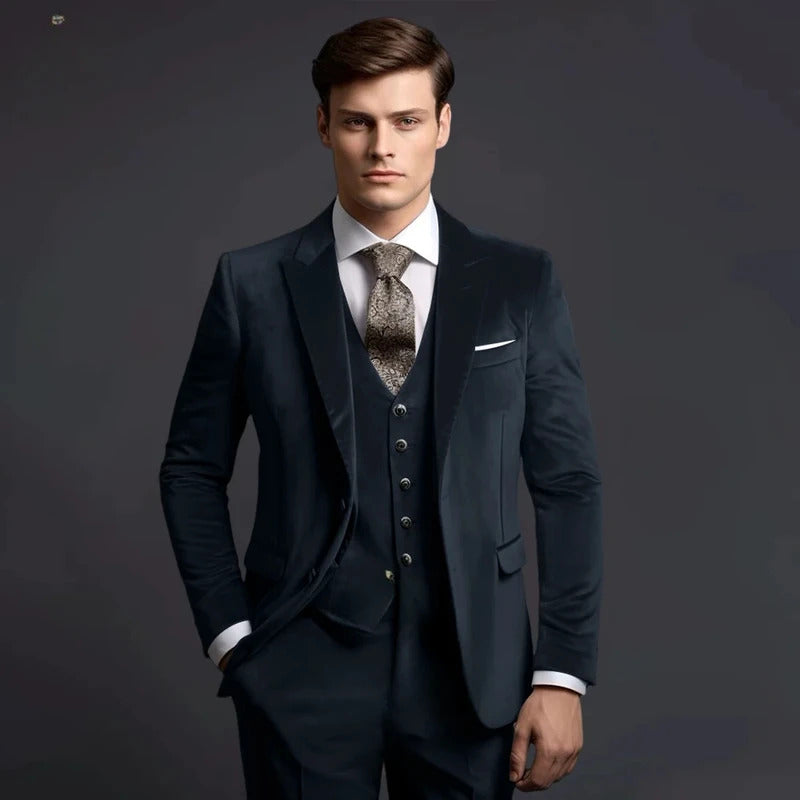 礼服男Grey Velvet Men's Suits Elegant Wedding Single Breasted Peak Lapel Slim Fit Male Clothing High Quality 3 Piece Jacket Pants Vest