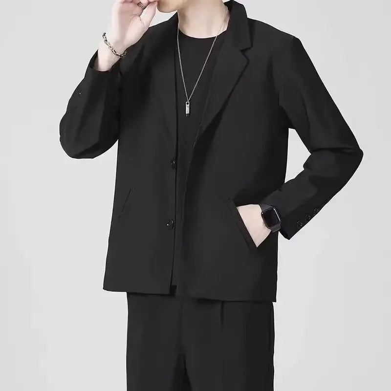 商务装男Casual Western-Style Men's Suit Lightweight Fashionable Korean Version Trendy Streetwear High-End Feel Autumn Solid Color Versat