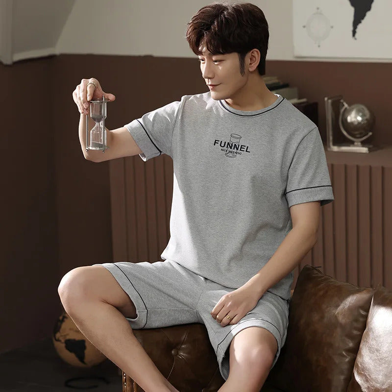 睡衣男100% Cotton Men Sleepwear High Quality Summer Pajama Set Short Sleeve Plaid Shorts Pijamas Elegant Plus Size L-4XL Nightwear