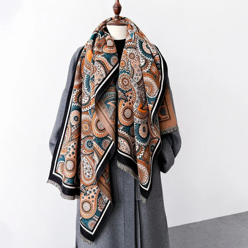 丝巾女New Retro Geometry Paisley Cashew Print Cashmere Scarf Women Winter Thick Warm Pashmina Female Wrap Shawl Bufanda Poncho Blanket