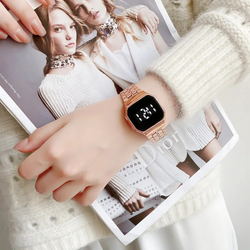 手表女UTHAI L54 New Men's Watch Square Vintage Business Electric watch Women's Fashion LED Clock Steel Band Slim Couple Watches